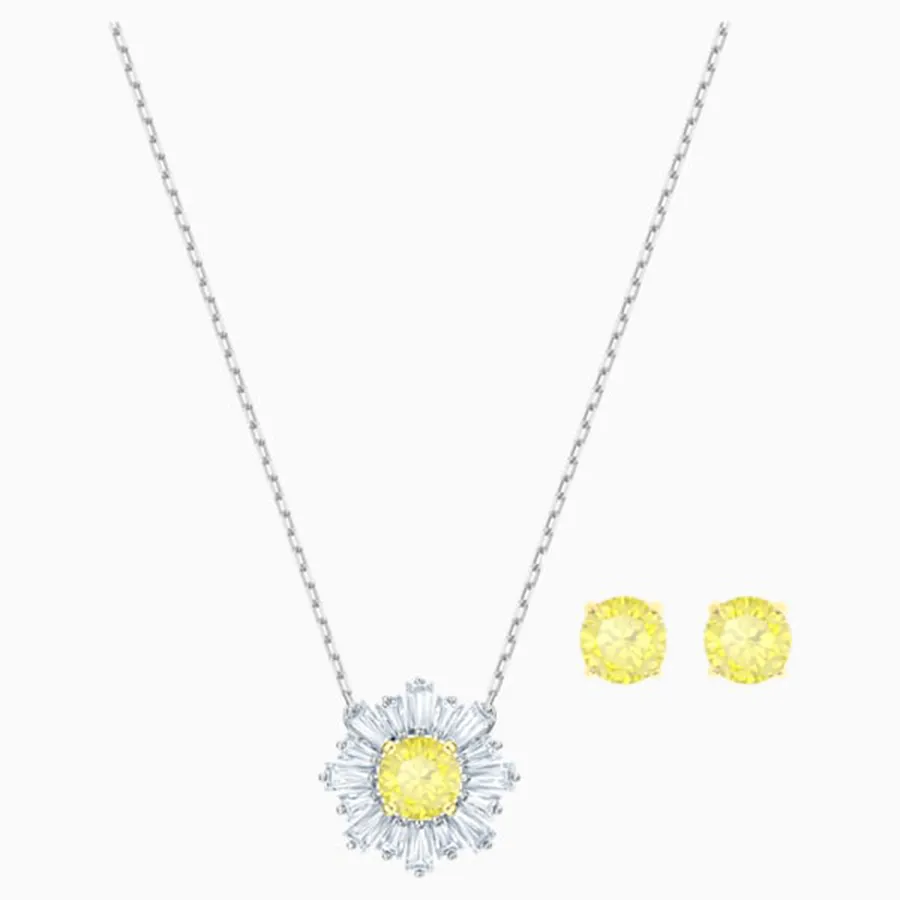 Trang sức Set Quà tặng - Set Dây Chuyền Và Khuyên Tai Swarovski Sunshine Set, White, Mixed Metal Finish 5480464 - Vua Hàng Hiệu