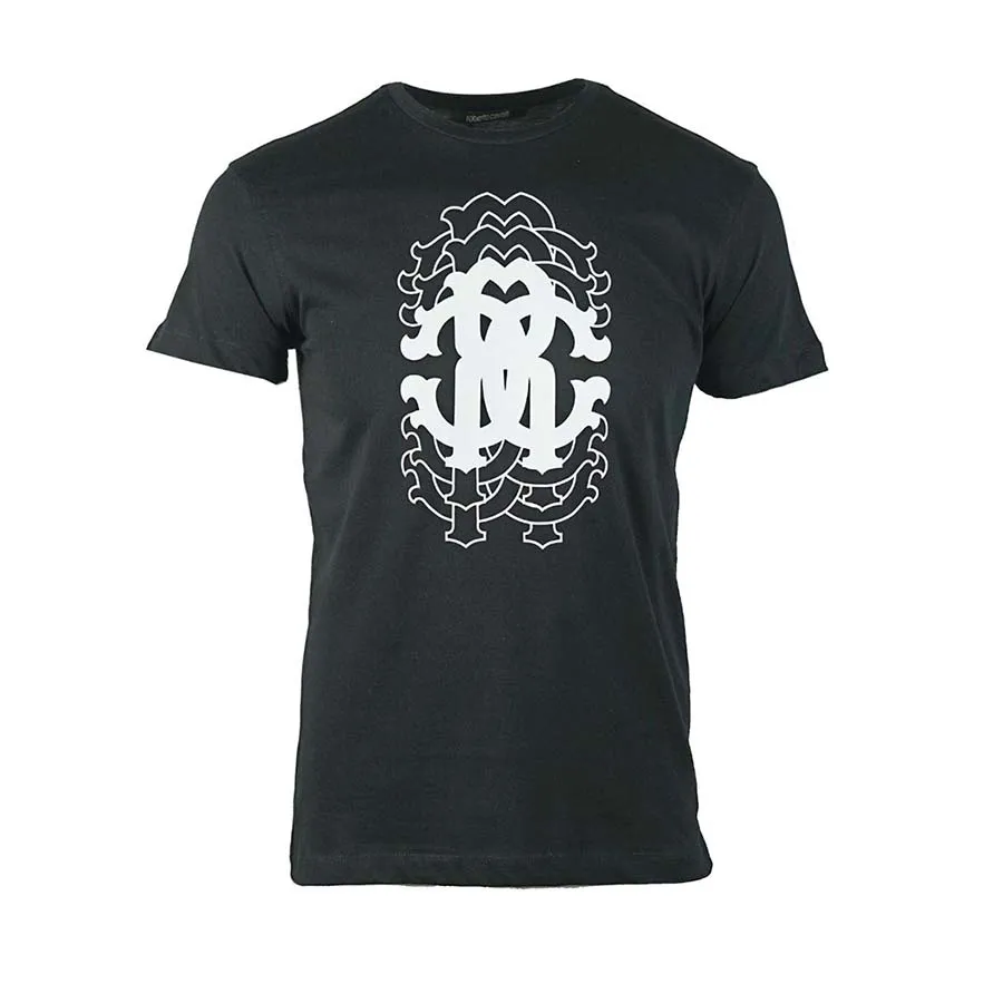 Roberto Cavalli Nam - Áo Thun Roberto Cavalli Repetition Logo Black T-Shirt Màu Đen - Vua Hàng Hiệu