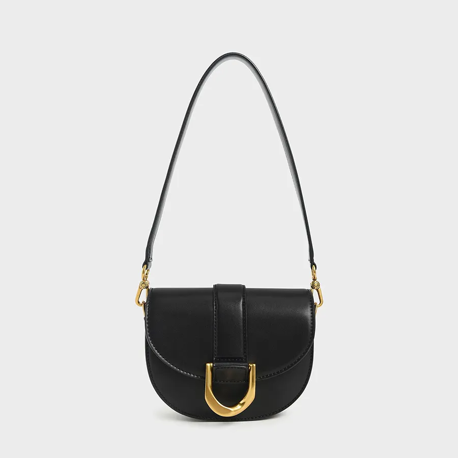 Túi Xách Nữ Charles & Keith CNK Gabine Saddle Bag 80781454 Mini Black Màu Đen Size 18cm