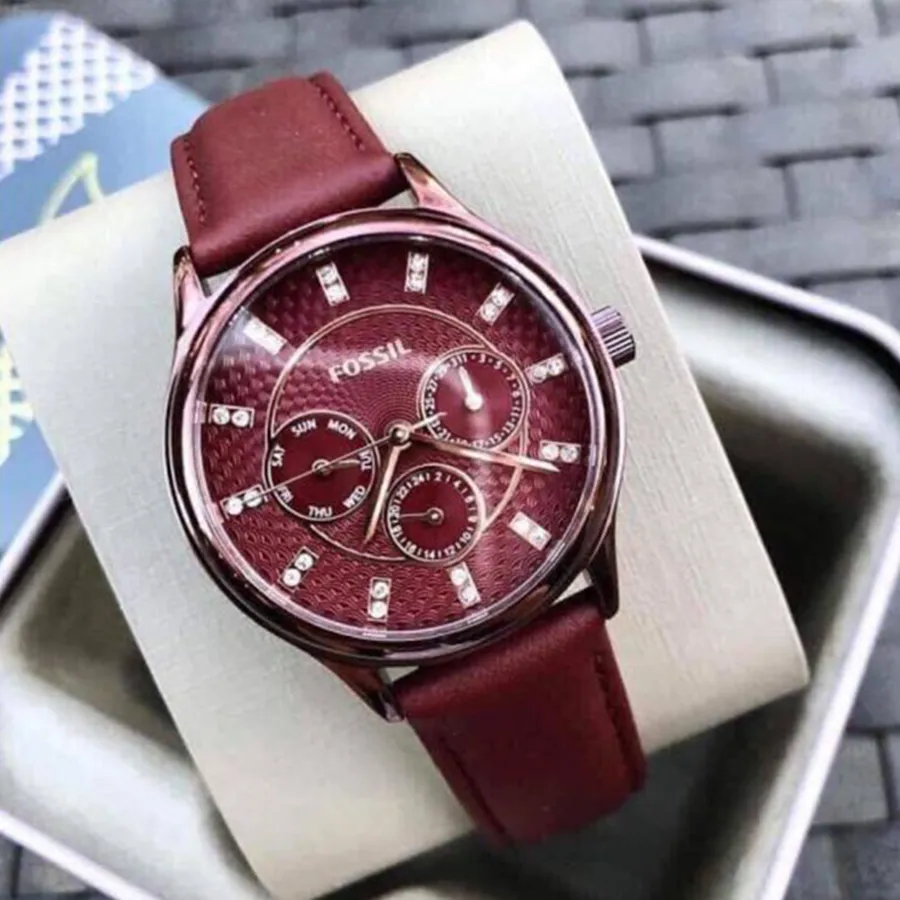 Fossil BQ3285 Sophisticate Multifunction Womens Wine Leather Watch Fossil BQ3285 Wine Dial Multifunction Burgundy Leather Watch  main image 2