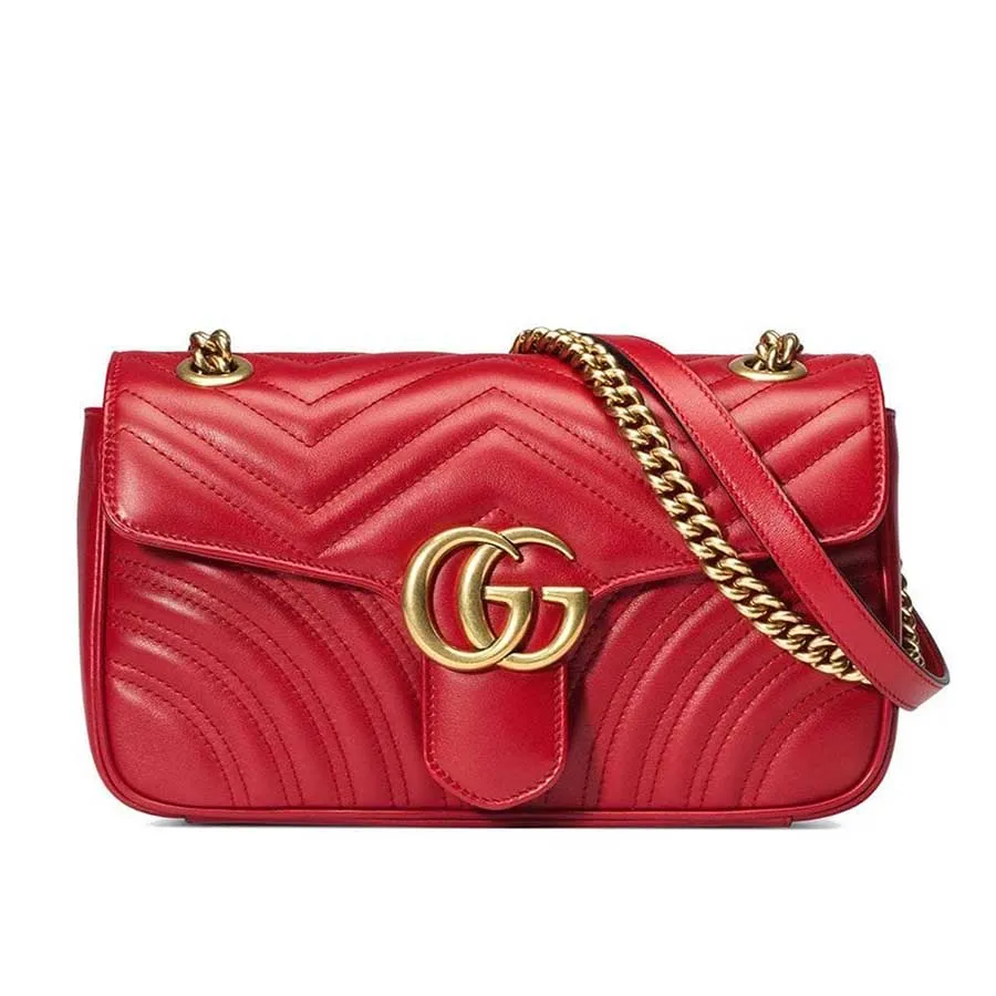 GUCCI | GG Marmont Chevron Leather with Red Trim Shoulder Bag in Black |  COCOON