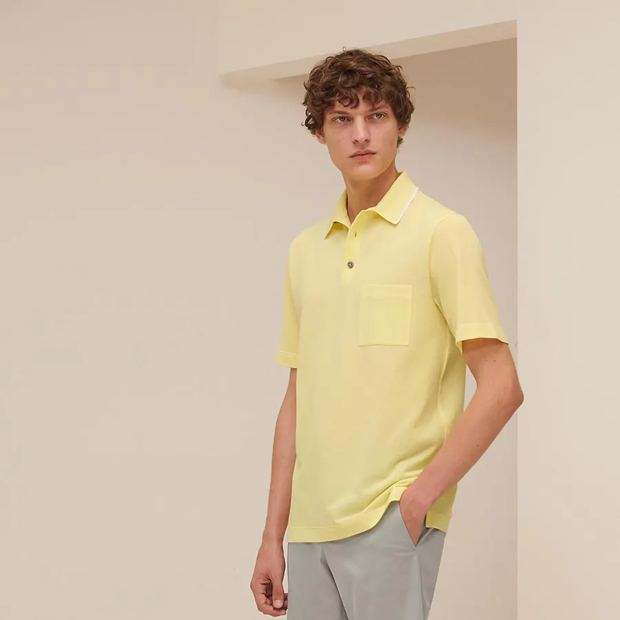 Hermès Cotton - Áo Polo Hermès 'Rayure Sellier' Polo Shirt With Pocket Màu Vàng Size M - Vua Hàng Hiệu