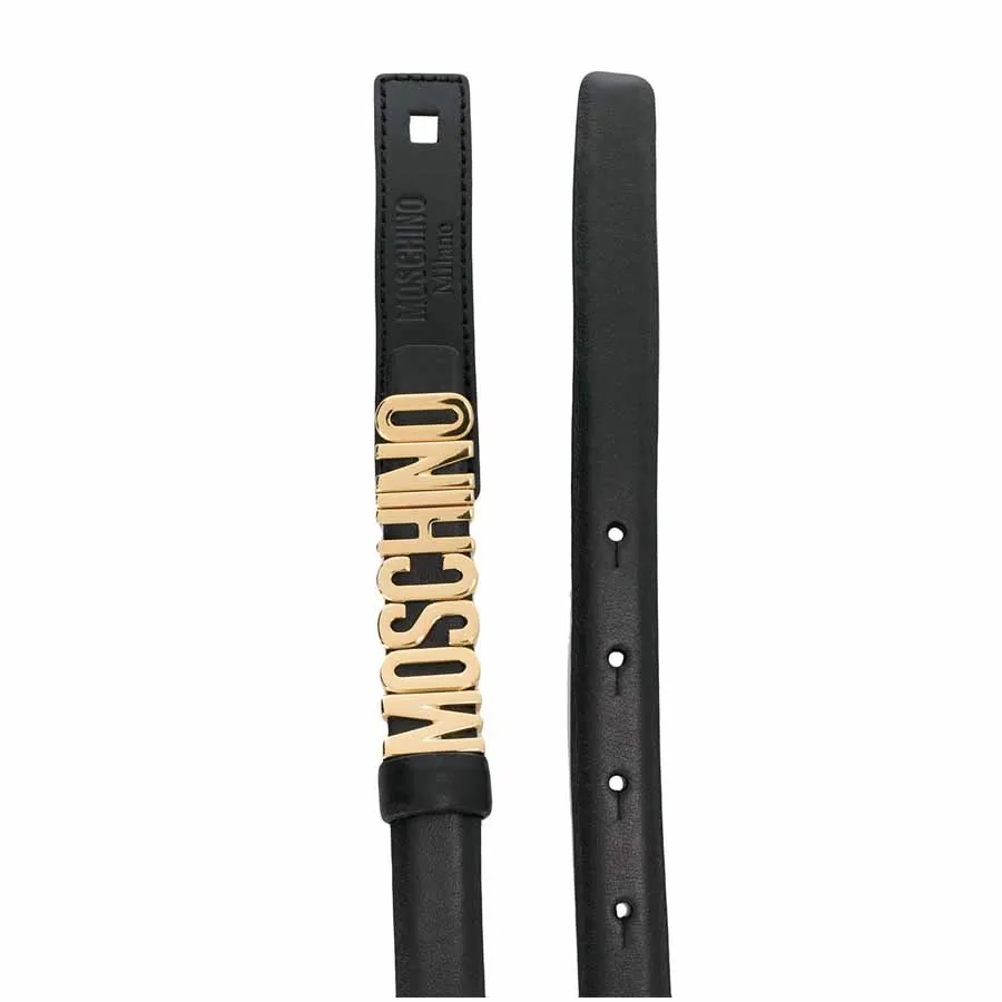 Thắt Lưng Moschino Logo Belt Màu Đen Chữ Vàng Size 85 (Bản Rộng 2.5cm)