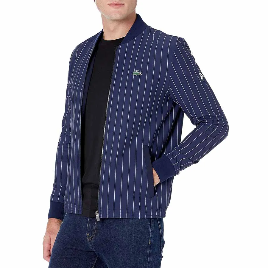 Thời trang 90% polyester, 10% elastane - Áo Khoác Lacoste Men's Novak Full Zip Striped Taffeta Jacket Màu Xanh Navy Size 46 - Vua Hàng Hiệu