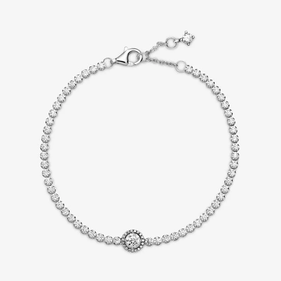 Trang sức Đan Mạch - Vòng Đeo Tay Pandora Sparkling Halo Tennis Bracelet 599416C01 Màu Bạc Size 18 - Vua Hàng Hiệu