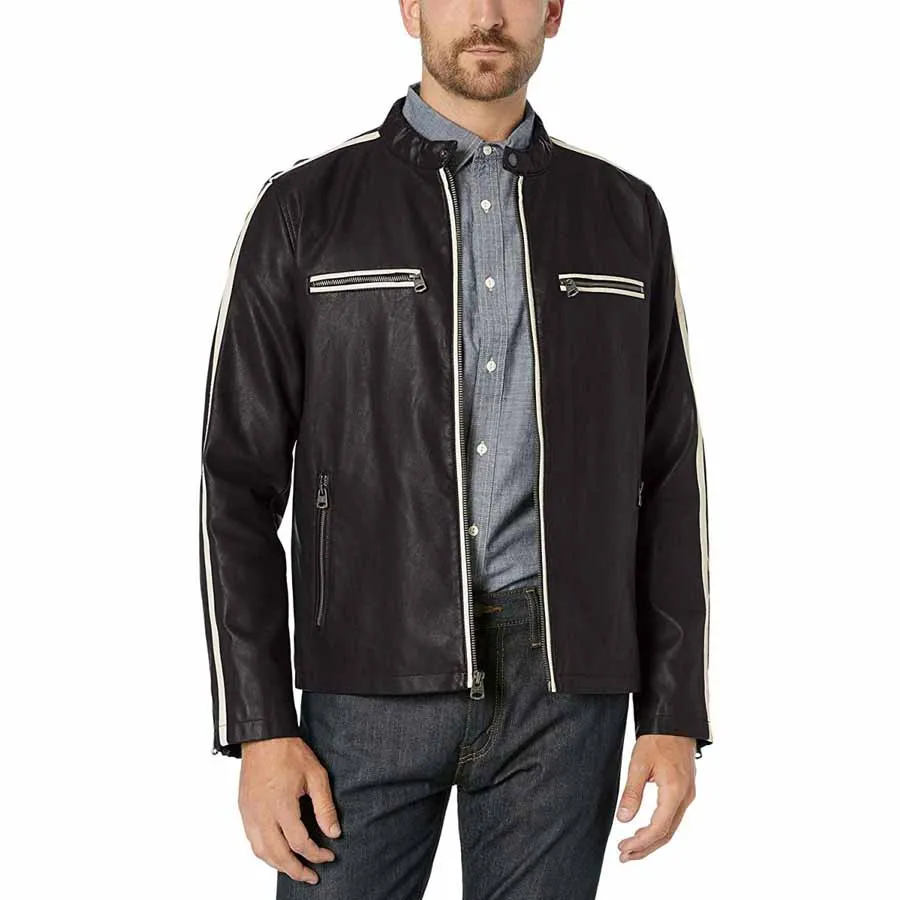 Levi's - Áo Khoác Da Nam Levi's Faux Leather Moto Racer With Contrast Stripes Black Màu Đen - Vua Hàng Hiệu