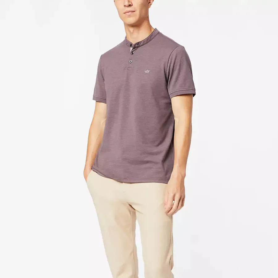 Thời trang Dockers - Áo Thun Nam Dockers Mock Neck Polo Slim Fit 872980009 Màu Nâu - Vua Hàng Hiệu