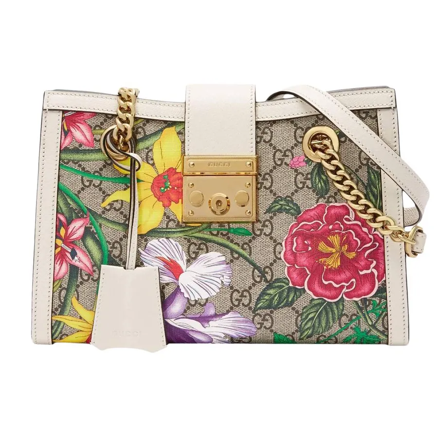 Túi Đeo Chéo Gucci Padlock 498156 Flora Small Beige Gg Supreme Canvas Shoulder Bag Phối Màu