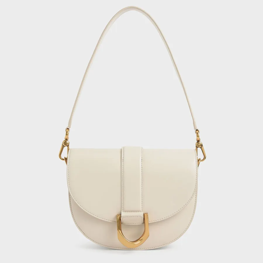 Túi Đeo Vai Nữ Charles & Keith CNK Gabine Saddle Bag 80781610-1 Màu Trắng Kem