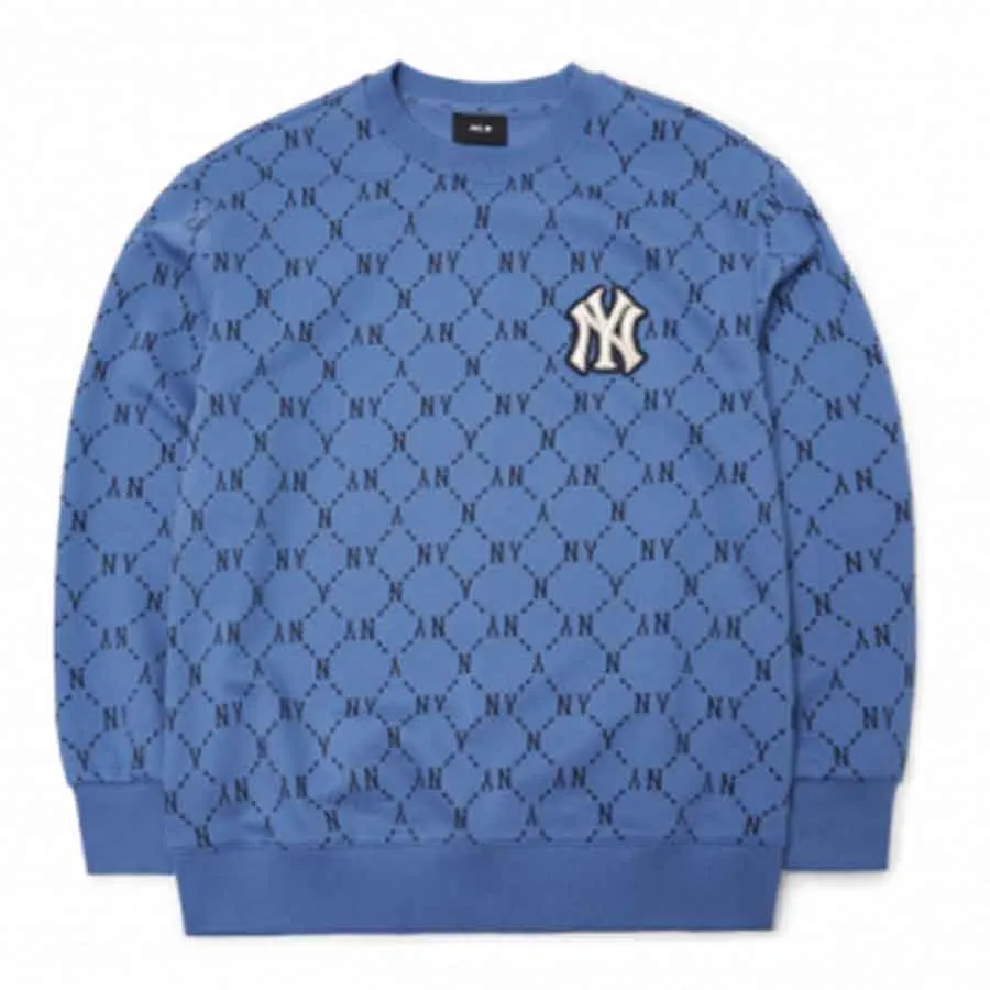 Thời trang MLB Xanh Blue - Áo Nỉ Sweater MLB Monogram Diamond All Over Overfit Sweatshirt New York Yankees 3AMTM0314-50BLD Màu Xanh Blue - Vua Hàng Hiệu