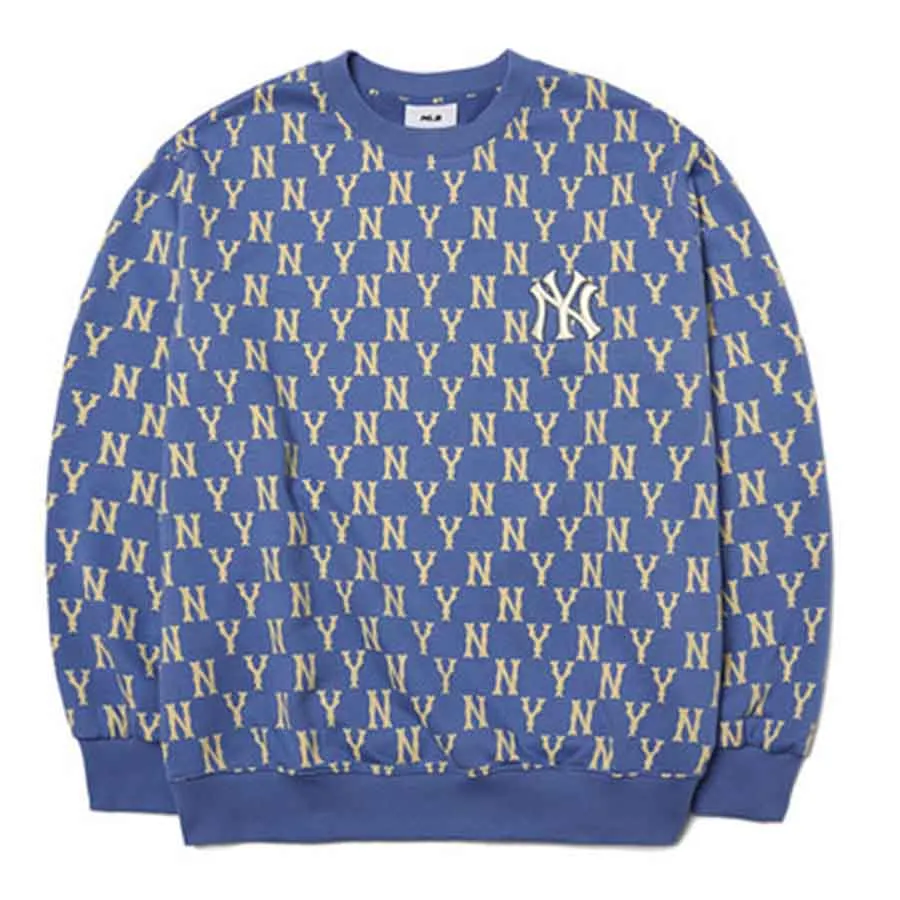 Thời trang MLB Xanh Blue - Áo Nỉ Sweater MLB Monogram Overfit Sweatshirt New York Yankees 3AMTM0614-50BLD Màu Xanh Blue - Vua Hàng Hiệu
