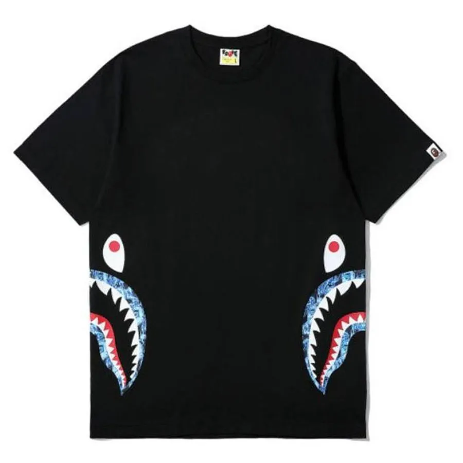 Bape - Áo Phông Bape Flame Side Shark Tee Màu Đen Họa Tiết Xanh Trắng Size M - Vua Hàng Hiệu