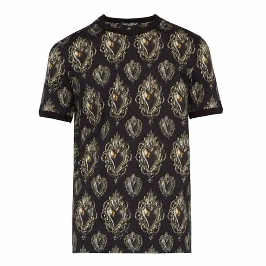 Áo Phông Nam Dolce & Gabbana D&G Sacred Heart Printed Cotton T-Shirt Màu Đen