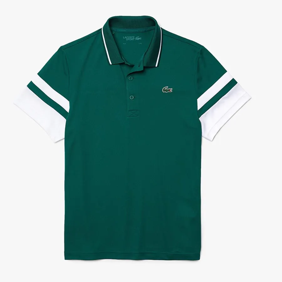 Áo Phông Men’s Lacoste SPORT Striped Sleeves Breathable Piqué Tennis Polo Shirt Màu Xanh Green Size S