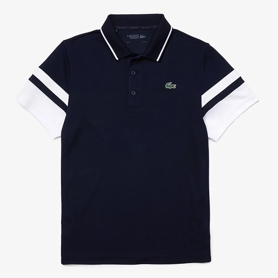 Áo Phông Men’s Lacoste SPORT Striped Sleeves Breathable Piqué Tennis Polo Shirt Màu Xanh Navy Size S