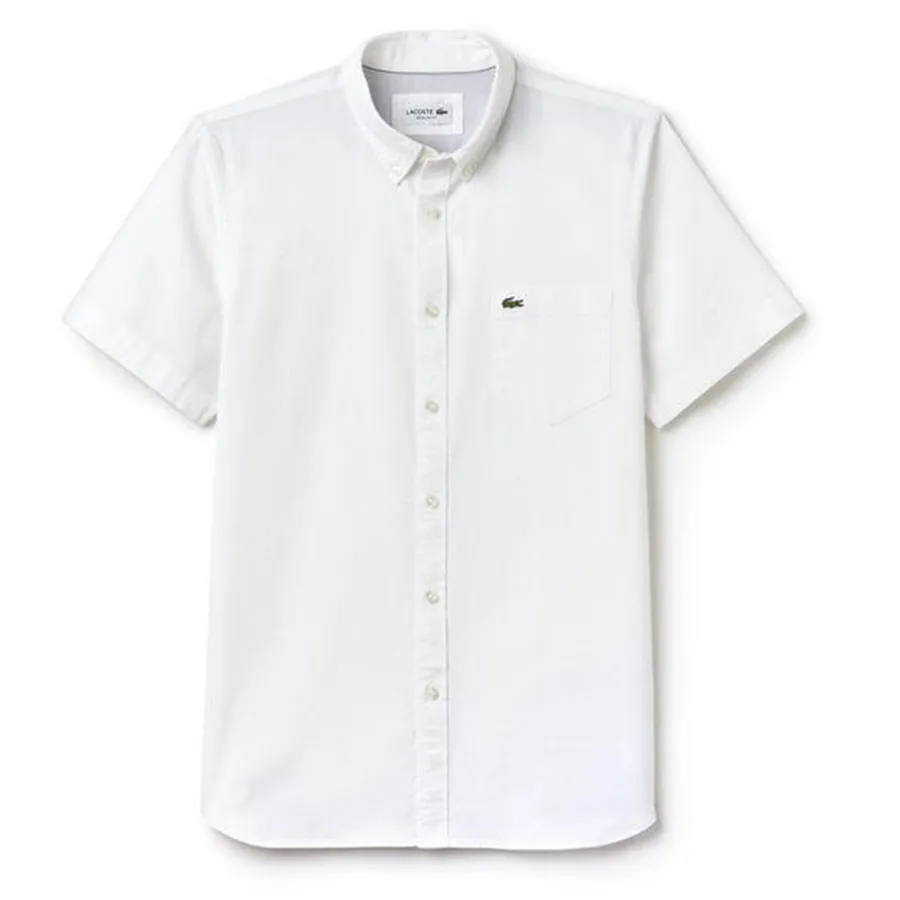 Áo Sơ Mi Cộc Tay Lacoste Men's Regular Fit Oxford Cotton Shirt Màu Trắng Size 40