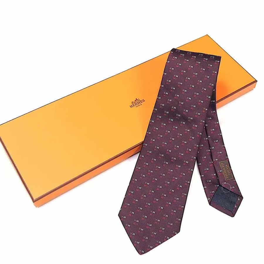 Thời trang - Cà Vạt Hermès Cravate Marine Rose Ciel 656192T Màu Nâu Đỏ - Vua Hàng Hiệu