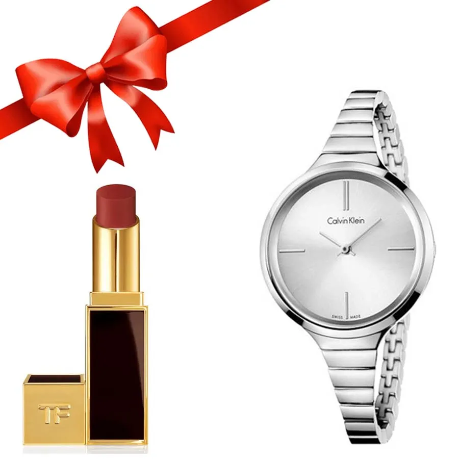 Đồng hồ Bộ sản phẩm - Combo Đồng Hồ Nữ Calvin Klein CK K4U23126 + Son Tom Ford Lip Color Màu 27 Đỏ Gạch - Vua Hàng Hiệu