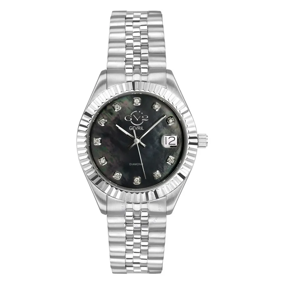 Đồng Hồ Gevril GV2 12407 Naples Swiss Quartz Black MOP Dial Diamond Ladies Watch Màu Bạc Đen