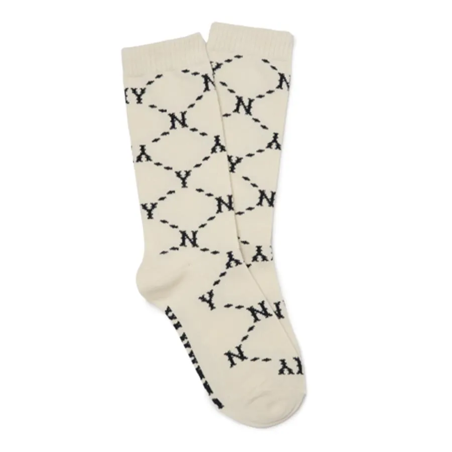 Thời trang MLB Tất - Tất MLB Monogram Diamond Socks New York Yankees 3ASOL0316-50CRS Màu Trắng - Vua Hàng Hiệu