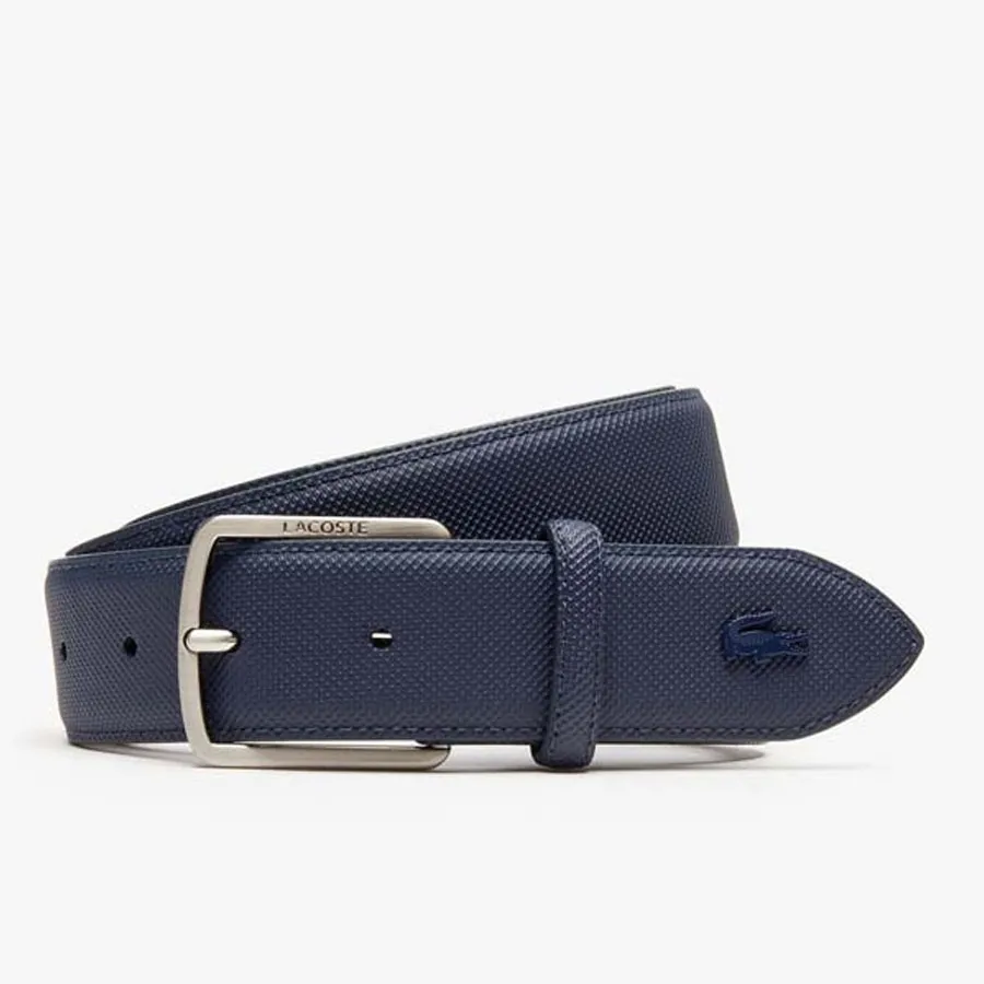 Thắt Lưng Lacoste Men's  Engraved Buckle Piqué Canvas Belt  RC4009-021 Màu Xanh Navy Bản 3.5cm Size 110