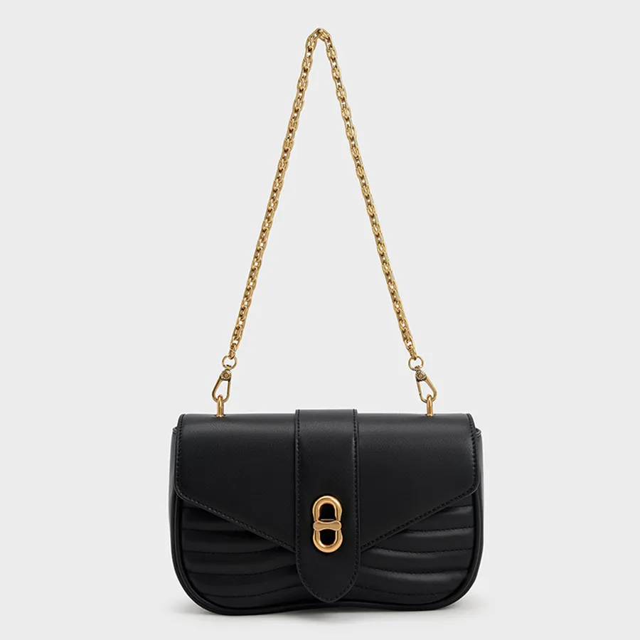 Túi Đeo Chéo Nữ Charles & Keith CNK Aubrielle Chain-Handle Panelled Crossbody Bag 80151216-1 Màu Đen