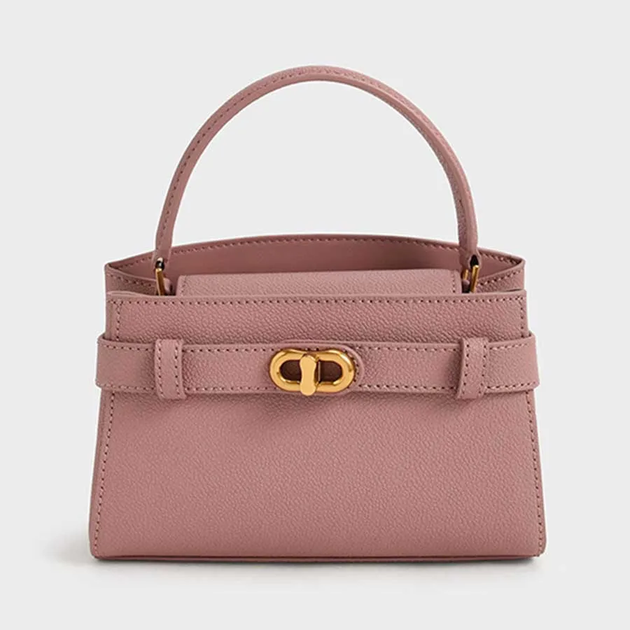 Túi Đeo Chéo Nữ Charles & Keith CNK Aubrielle Metallic Buckle Handle Top 50270880 Màu Hồng Mauve