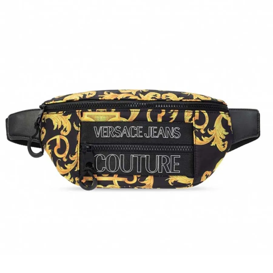 Túi xách Versace Vải Nylon - Túi Đeo Hông Versace Jeans Couture Printed Belt Bag Màu Đen Vàng - Vua Hàng Hiệu