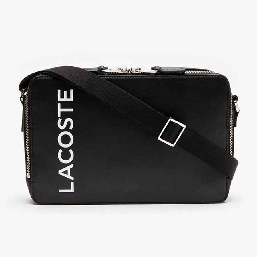 Túi Lacoste Men's L.12.12 Branded Smooth Leather Rectangular Crossbody Bag Màu Đen