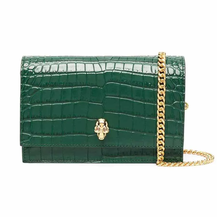 Alexander Mcqueen Da cao cấp - Túi Xách Alexander Mcqueen Crocodile Effect Crossbody Bag Màu Xanh Green - Vua Hàng Hiệu