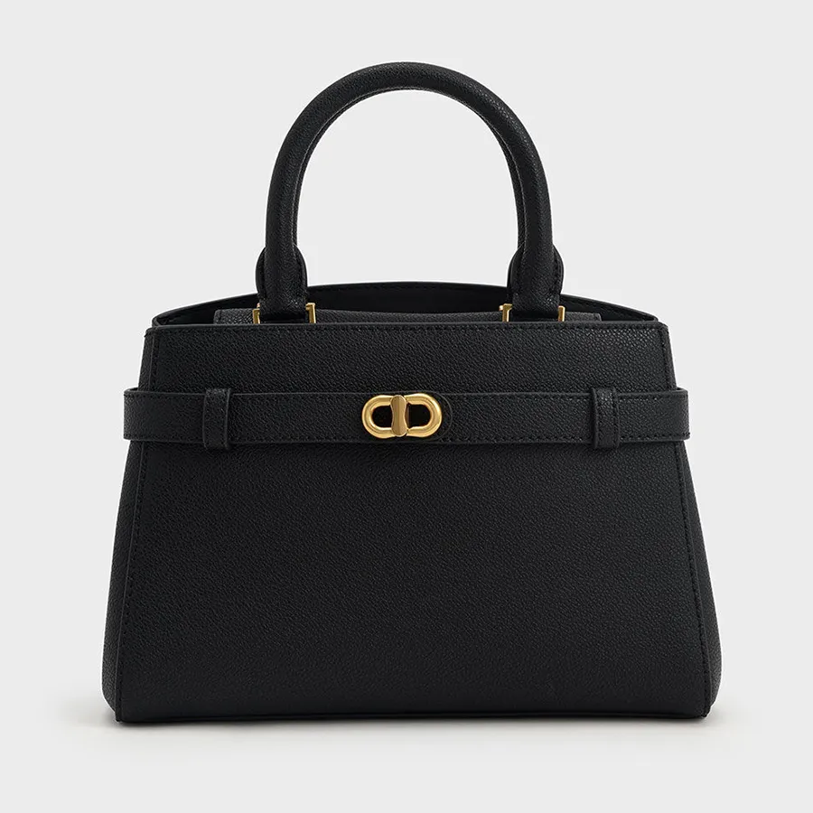 Túi Xách Nữ Charles & Keith CNK Aubrielle Metallic-Accent Belted Bag 50160102 Màu Đen