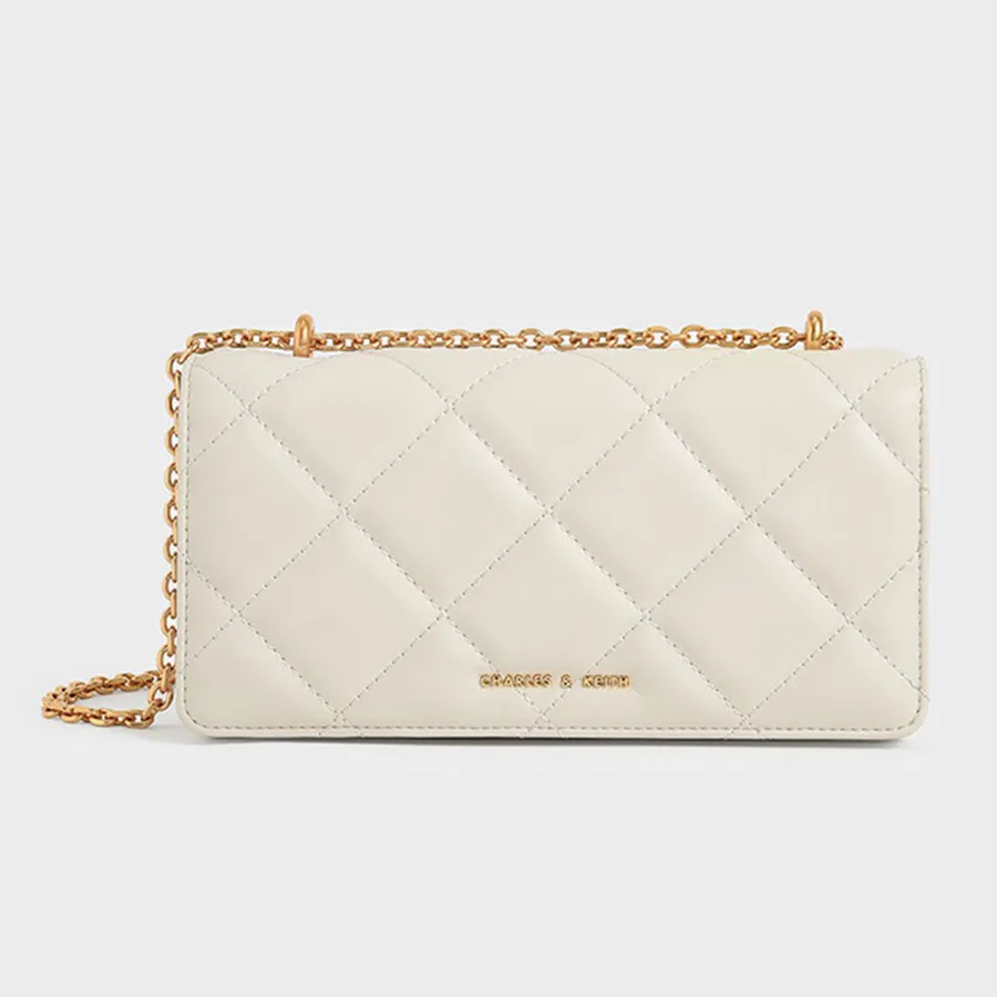 Túi Xách Nữ Charles & Keith CNK Chain Handle Quilted Long Wallet Cream 10680924 Màu Trắng Kem