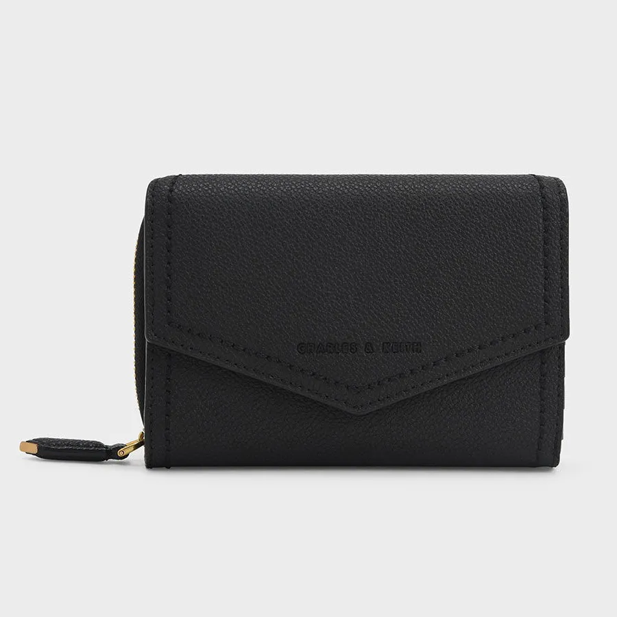 Ví Nữ Charles & Keith CNK Stitch Trim Envelope Wallet Black 10770535-4 Màu Đen