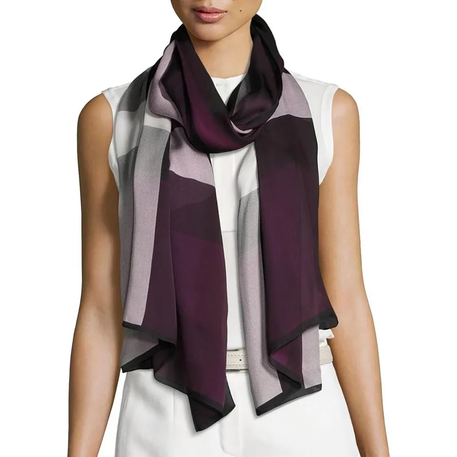 Thời trang Burberry Lụa - Khăn Quàng Cổ Burberry Lightweight Check Silk Scarf In Aubergine Phối Màu - Vua Hàng Hiệu