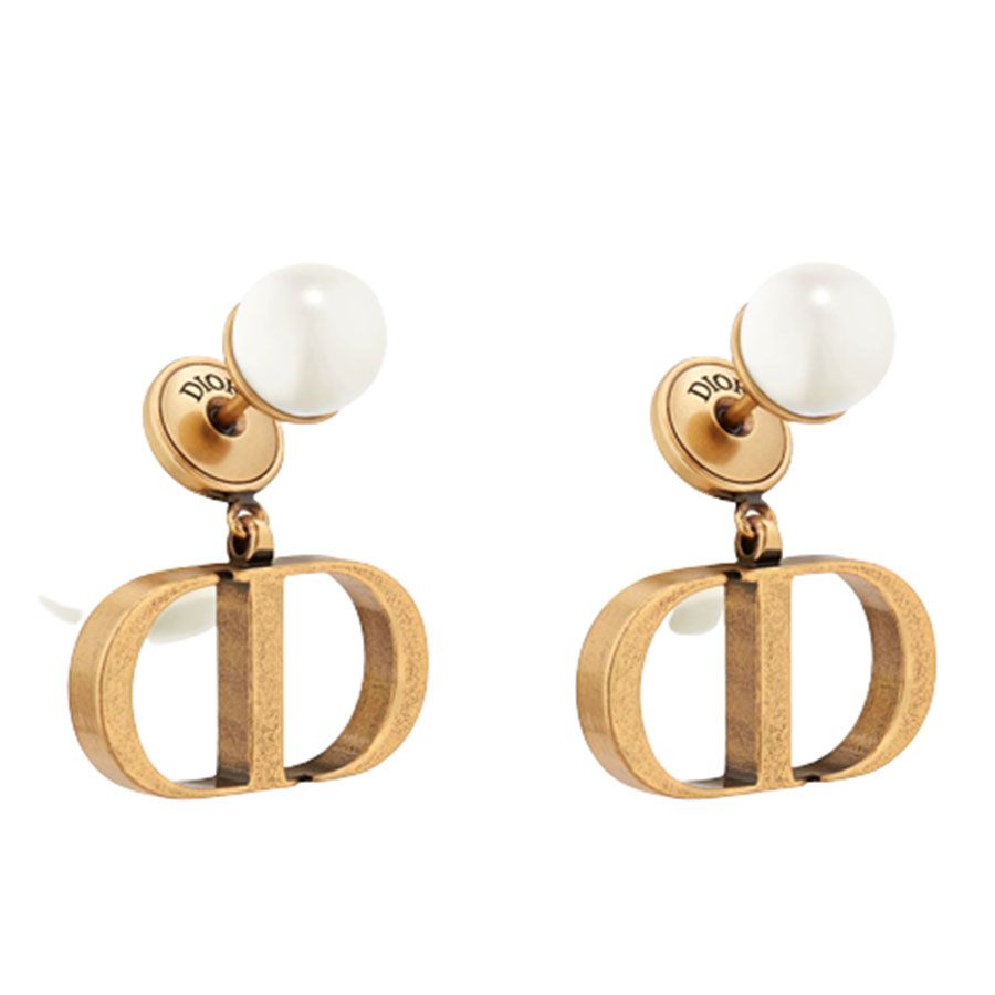 Hoa Tai Dior Petit CD Earrings gold And Resin Pearls  Centimetvn
