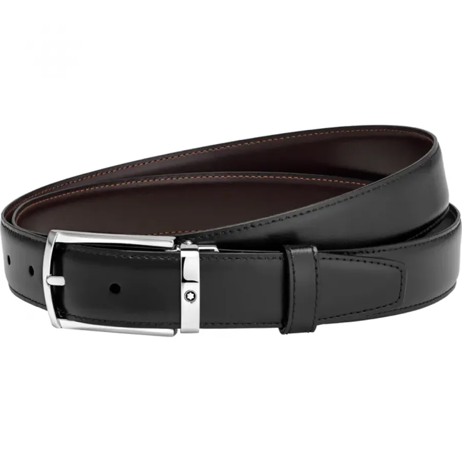 Thắt Lưng Montblanc Rectangular Rounded Shiny Palladium-Coated Pin Buckle Màu Đen Nâu