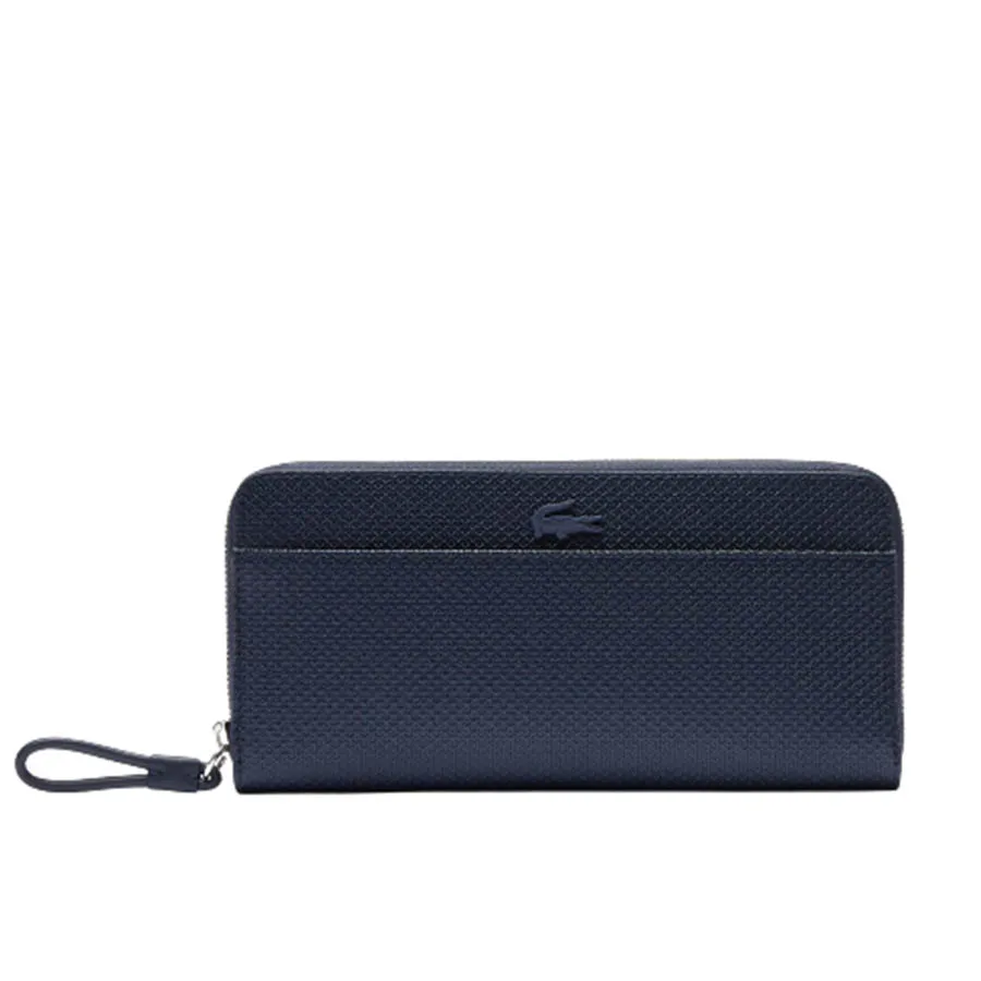 Lacoste Ví dáng dài - Ví Lacoste Women's Chantaco Matte Piqué Leather Zip Wallet Màu Xanh Navy - Vua Hàng Hiệu