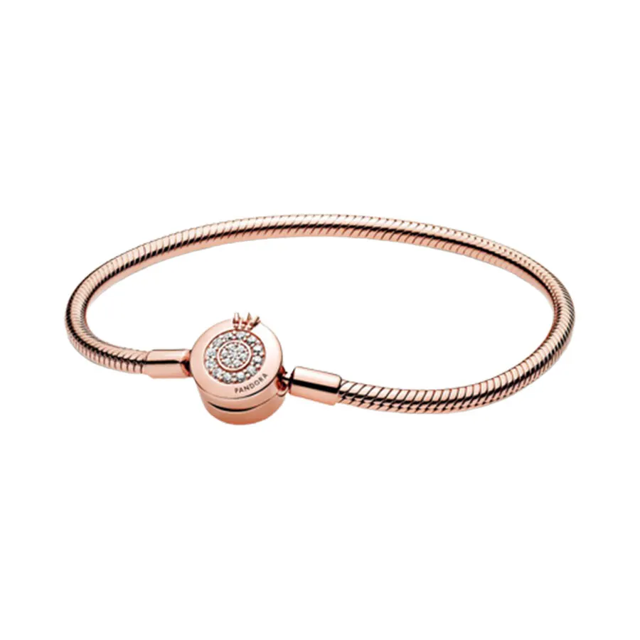 Vòng Đeo Tay Nữ Pandora Moments Sparkling Crown O Snake Chain Bracelet 589046C01 Vàng Hồng Size 17