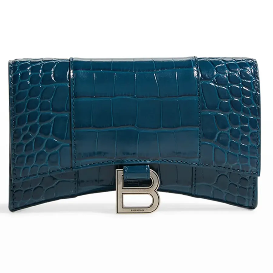 Túi xách Tây Ban Nha - Túi Đeo Vai Hourglass Croc-Embossed Wallet Crossbody Bag Màu Xanh Đậm Size 19 - Vua Hàng Hiệu