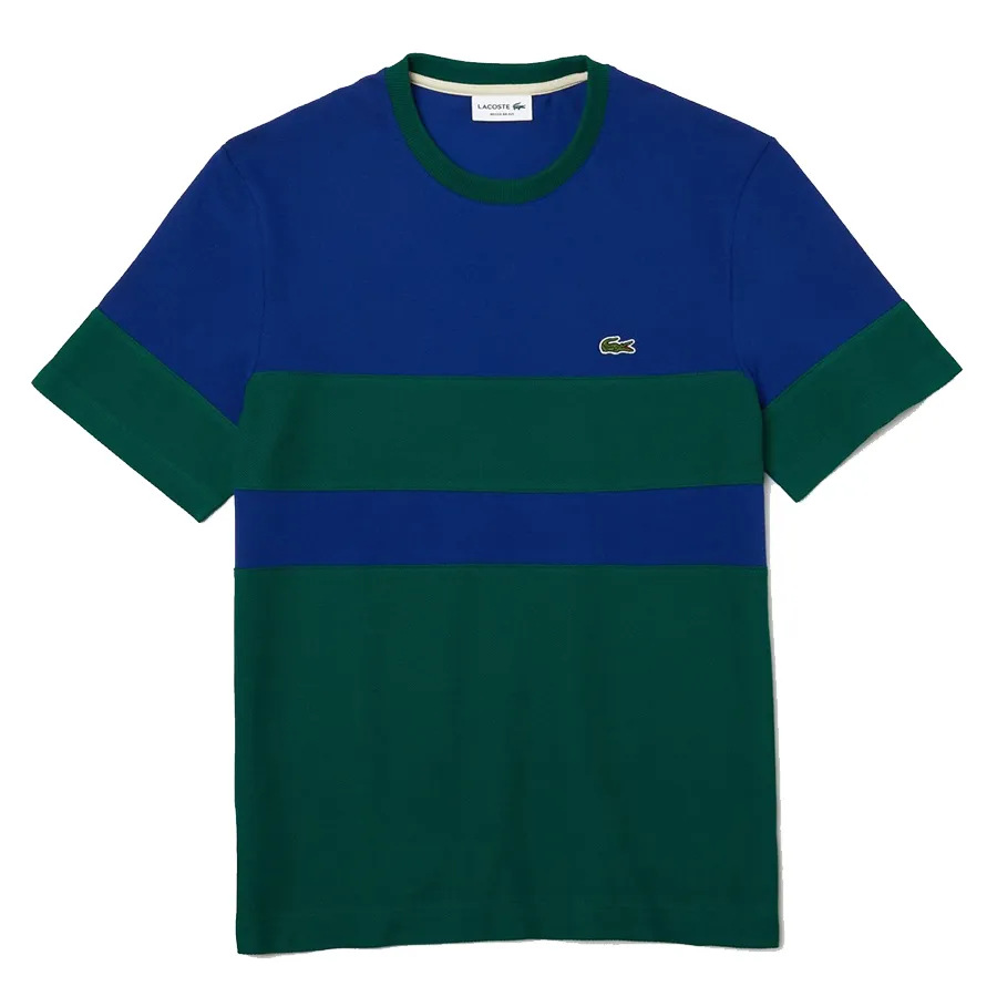 Áo Phông Nam Lacoste Heritage Erkek Regular Fit Bisiklet Yaka Renk Bloklu Mavi T-Shirt Phối Màu