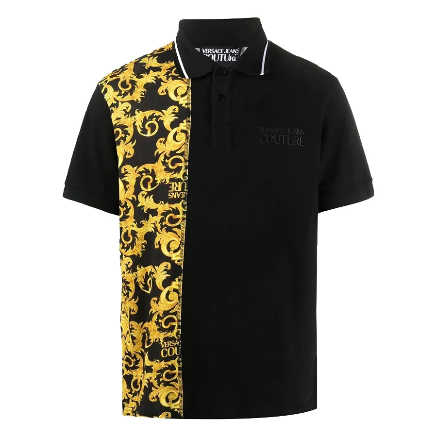 Thời trang Versace Đen - vàng - Áo Polo Versace Jeans Couture Men's Split Baroque Logo Polo Shirt In Black B3GWA722 S0154 Màu Đen Vàng - Vua Hàng Hiệu