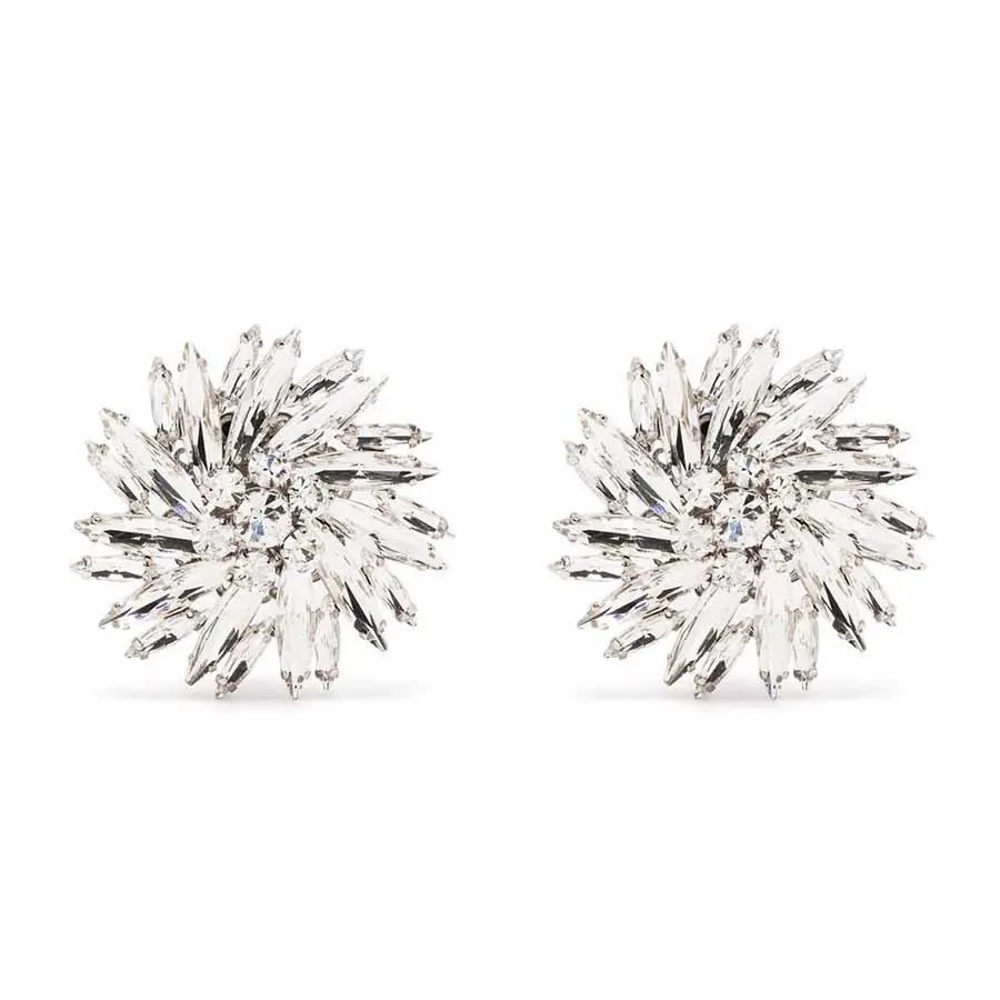 Alessandra Rich - Khuyên Tai Alessandra Rich Crystal Flower Clip-On Earrings Màu Bạc - Vua Hàng Hiệu