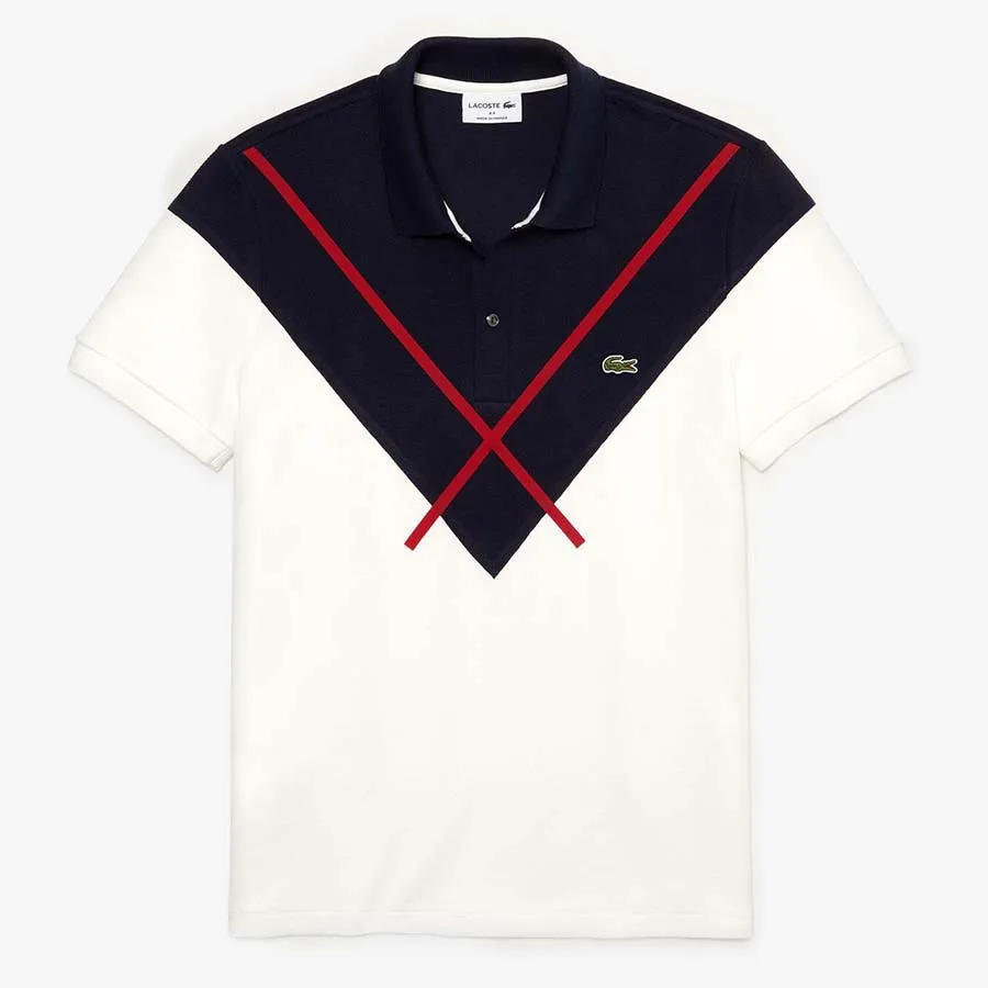 Thời trang 73% cotton, 27% polyamide - Áo Polo Lacoste Men's Regular Fit Jacquard Patterned Piqué Shirt PH8532.2J1 Màu Trắng Xanh Size L - Vua Hàng Hiệu