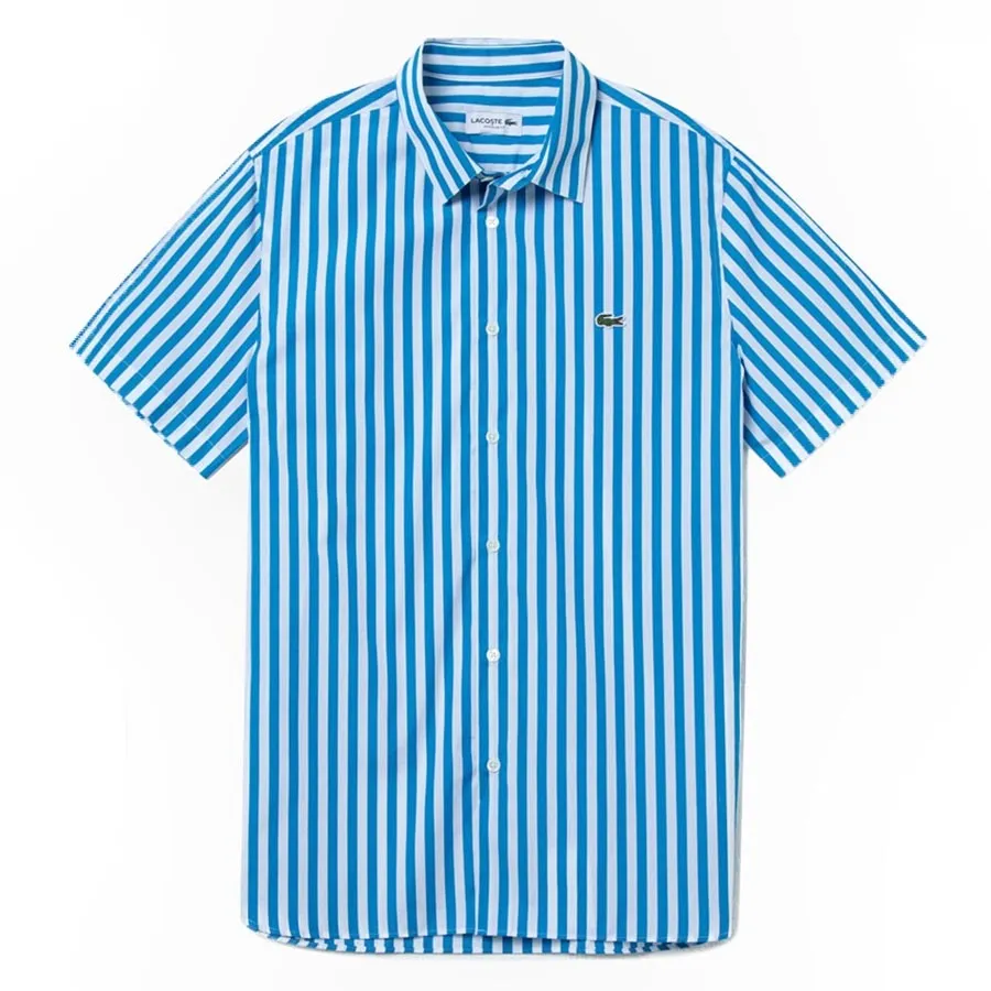 Thời trang Xanh kẻ - Áo Sơ Mi Lacoste Men's Short Sleeve Striped Regular Fit CH0955-3YD Poplin Shirt Màu Xanh Kẻ - Vua Hàng Hiệu