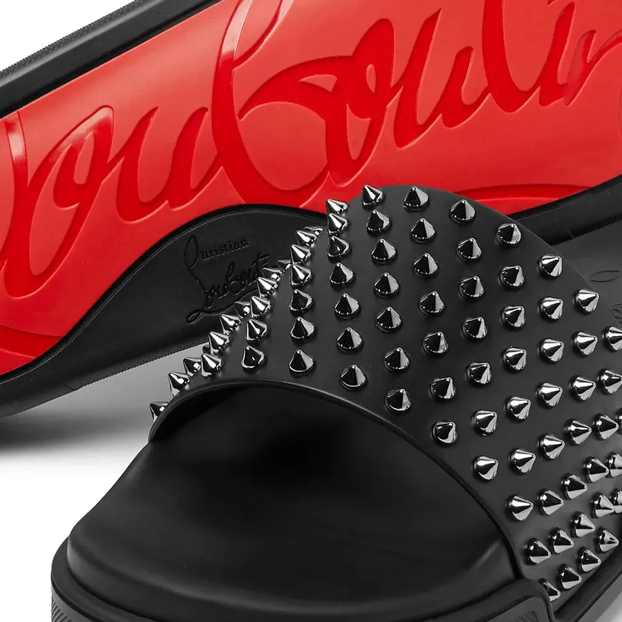 Dép Christian Louboutin Pool Fun Black Calf Flat Slider Màu Đen