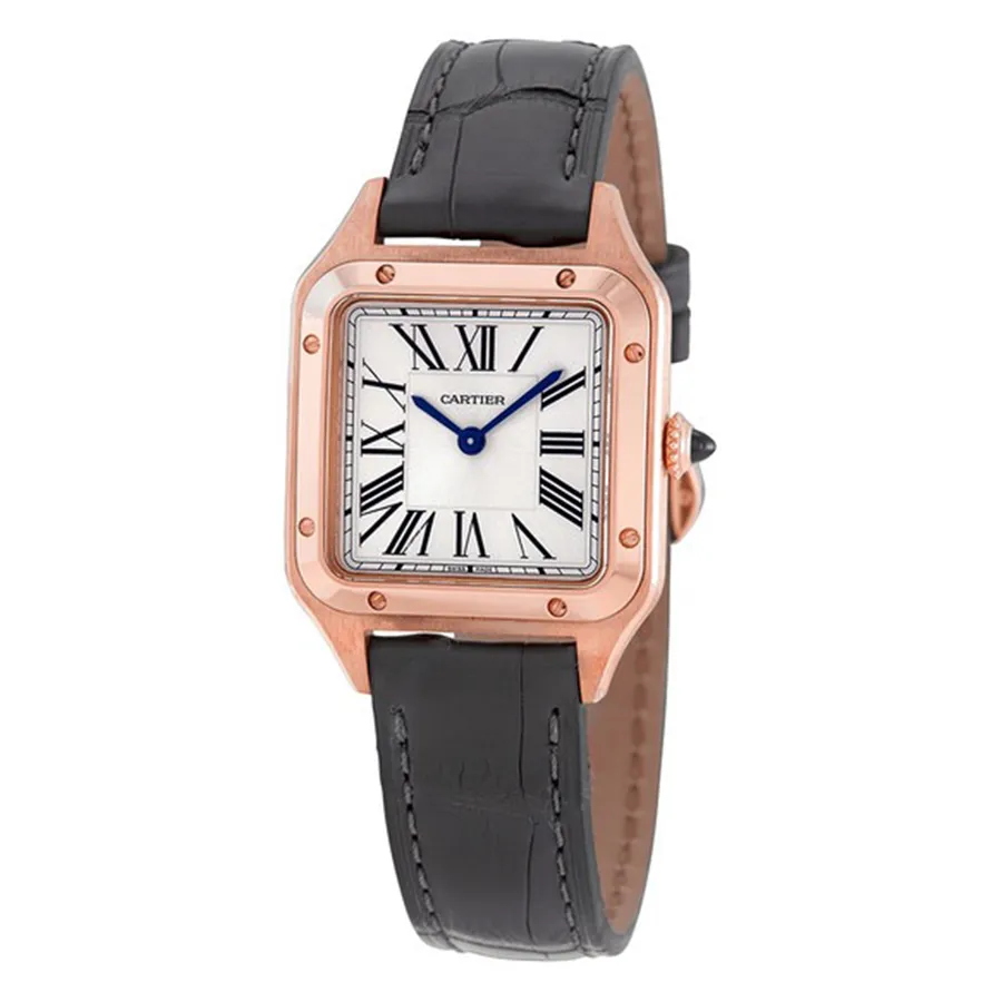 Cartier Mặt vuông - Đồng Hồ Nữ Cartier Santos-Dumont Silver Dial 18kt Rose Gold Ladies Watch WGSA0022 Màu Vàng Hồng - Vua Hàng Hiệu