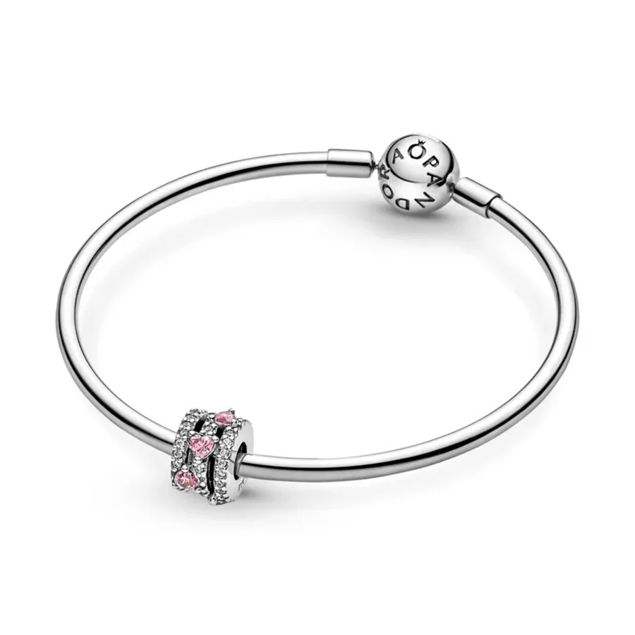 Hạt Vòng Charm Pandora Sparkling Triple Halo Hearts Màu Hồng - Main Image
