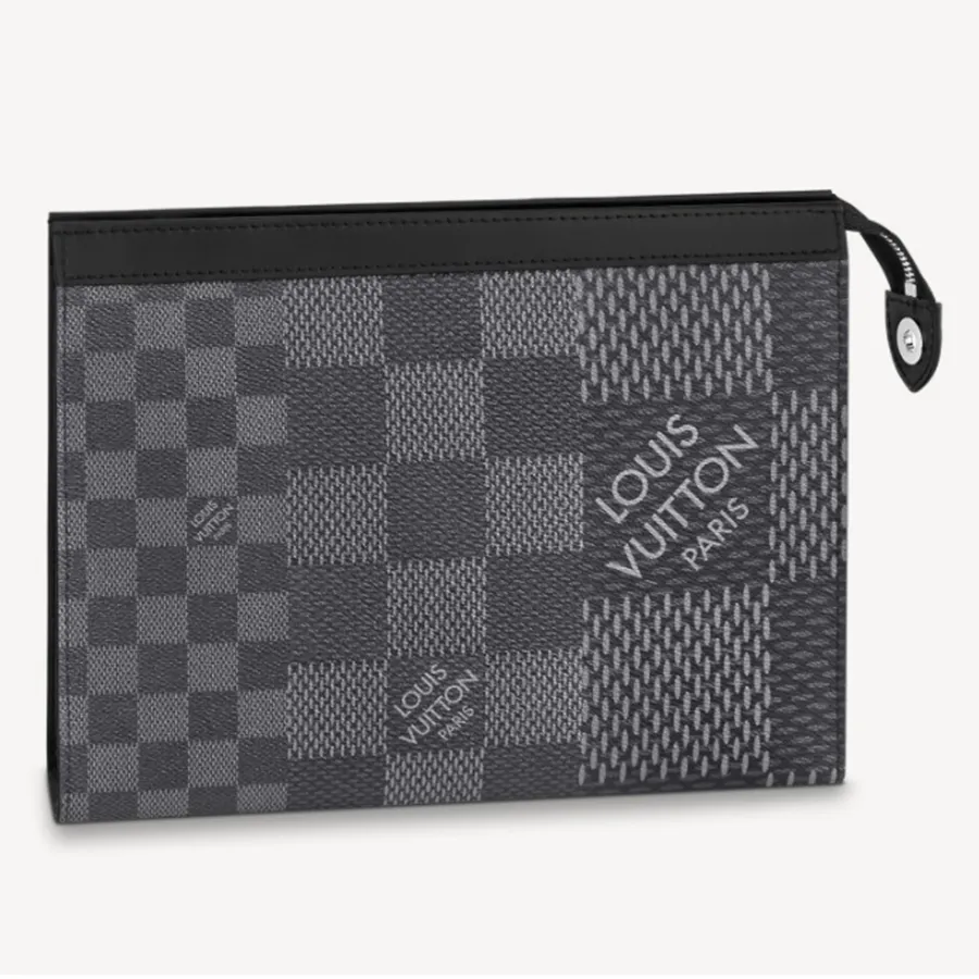 Túi Cầm Tay Nam Louis Vuitton LV Voyage Pochette MM Damier Granphite N60444 Màu Xám