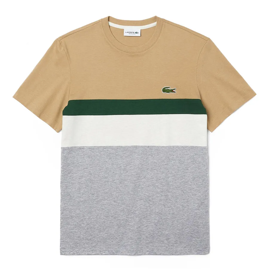 Áo Phông Lacoste Men's Colourblocked Panel Cotton T-Shirt TH1884-FJM Màu Beige/Xám Size XS