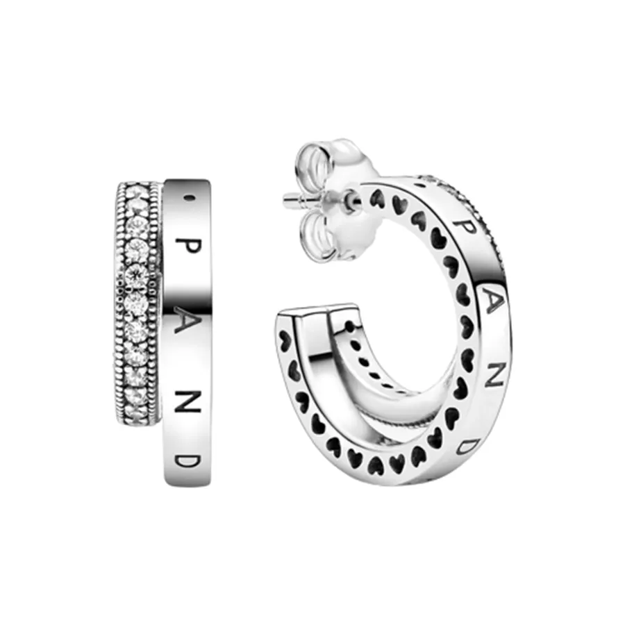 Khuyên Tai Pandora Pavé Double Hoop Earrings 299056C01 Màu Bạc | Vua ...